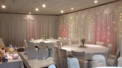 wall drapes and fairy lights at Thorney park golf club