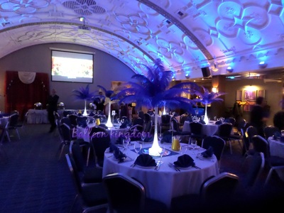 royal blue and purple  ostrich feather centerpiece hire