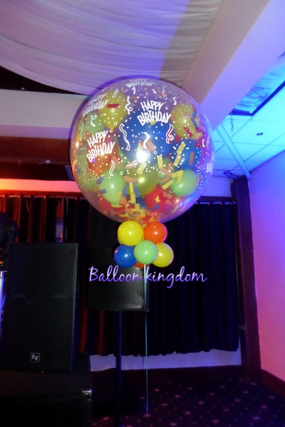 Floating helium filled  giant popping exploding balloon filled with approx 80 mini balloons and confetti 