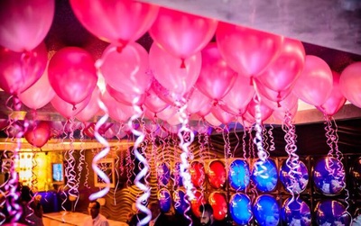 light and bright pink ceiling balloons