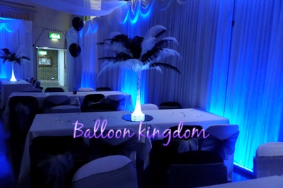 black and white ostrich feather centerpiece hire