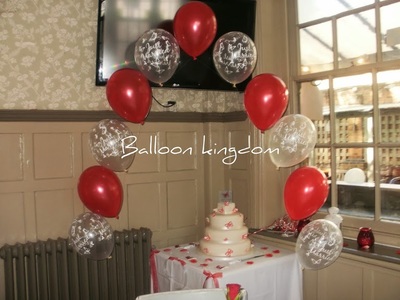 red and just married clear balloon arch