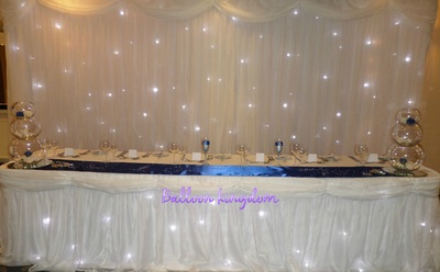 Starcloth back drop and table skirt hire