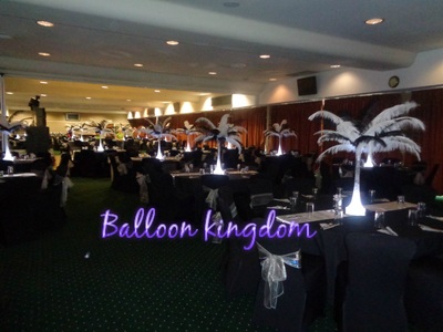 black and white ostrich feather centerpiece hire