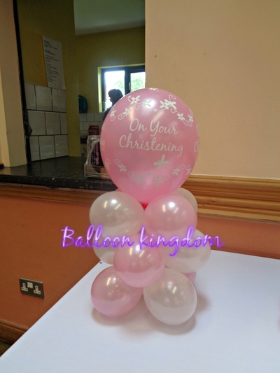 pink baby girl christening balloon centerpiece 