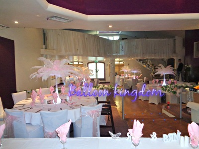 baby pink and white ostrich feather centerpiece hire at qvardis