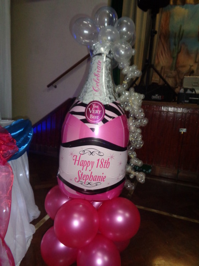personalised balloon pink champagne bottle with bubbles