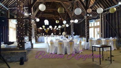 Fairy lighting,  paper lanterns and chair covers at the Great Barn Ruislip