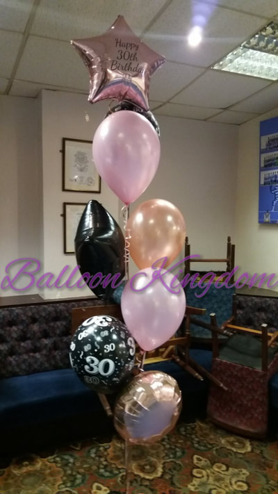 Rose gold pink and black mixed balloon bouquet