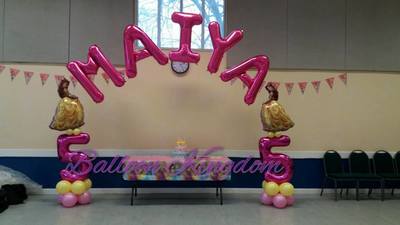 Princess Belle balloon numbers and name arch