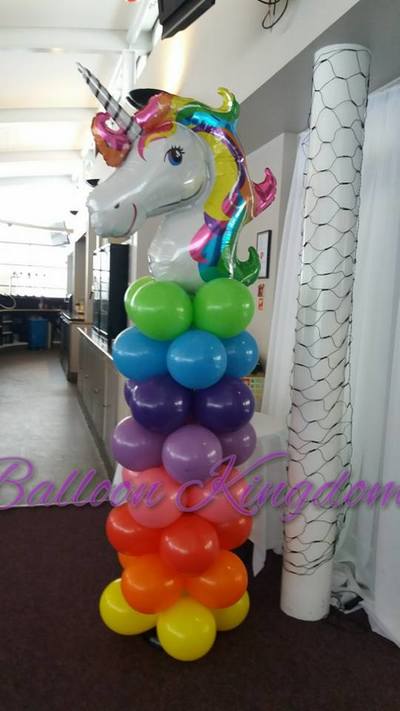 rainbow unicorn balloon column